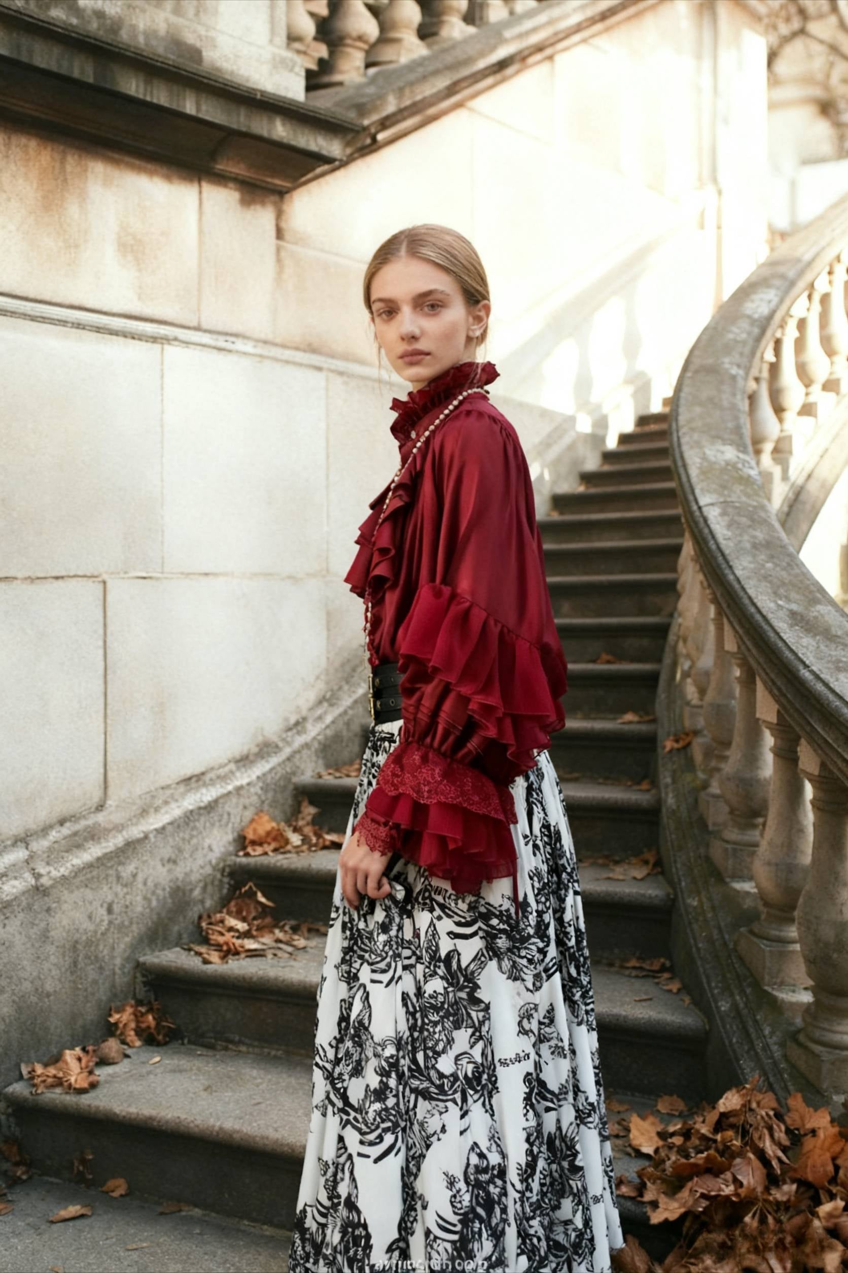 Dark Frill Batwing Sleeve Top