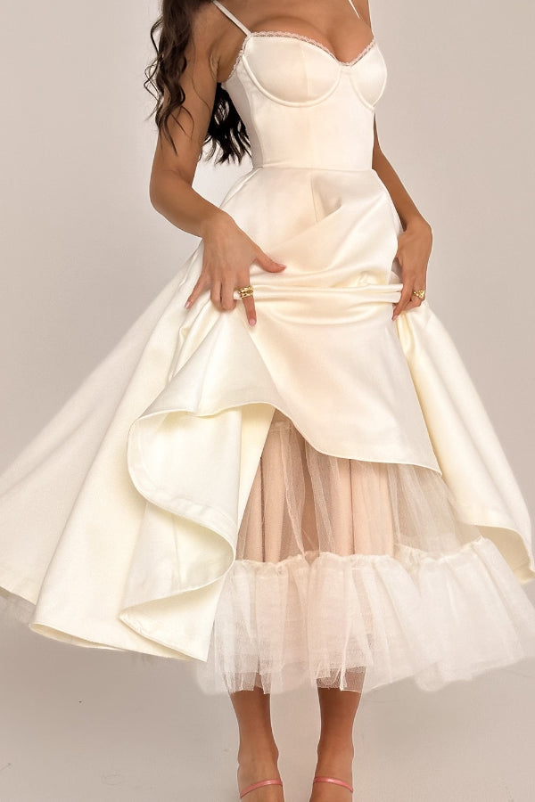 Lorraine Premium Strapless V Neck Sleeveless Tutu Maxi Dress Boutique Edit