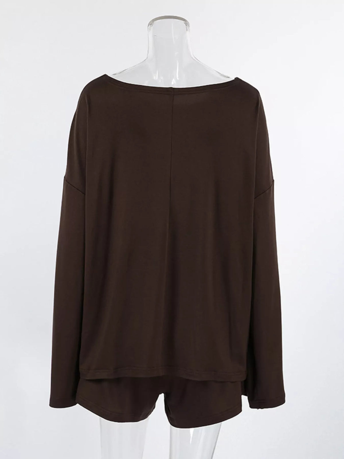 Oversized Drop Shoulder Long Sleeve Top and Shorts Lounge Two Piece Set 13