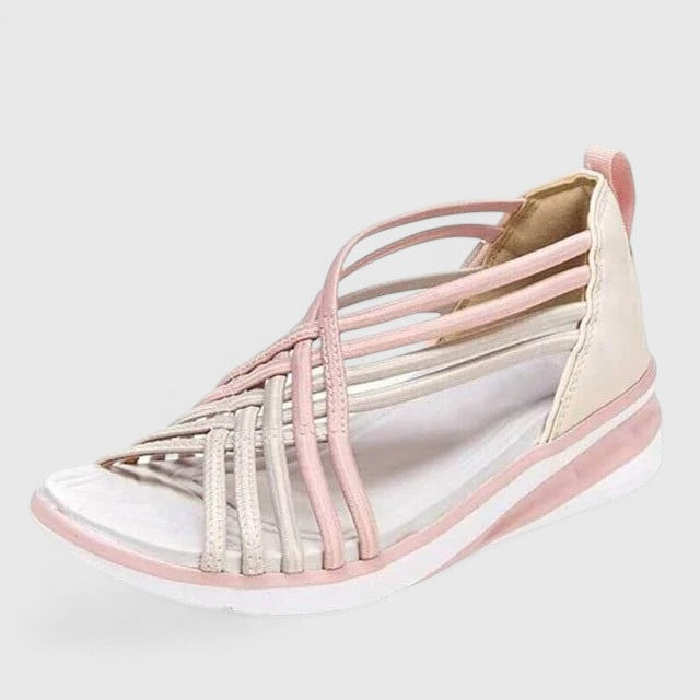 Open Toe Strappy Woven Zip Back Wedge Sandals