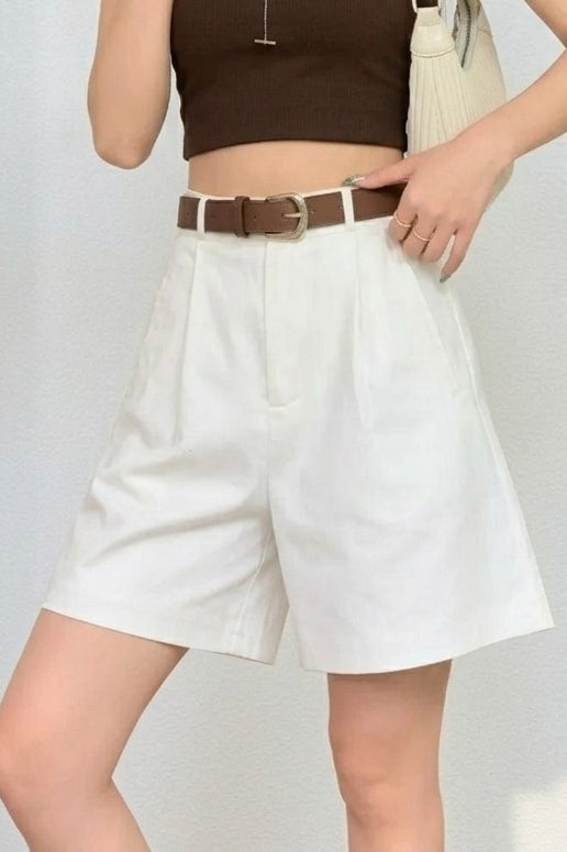High Waist Pleated Wide Leg Tailored Bermuda Shorts 3