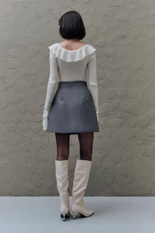 High Waist A Line Slit Skirt
