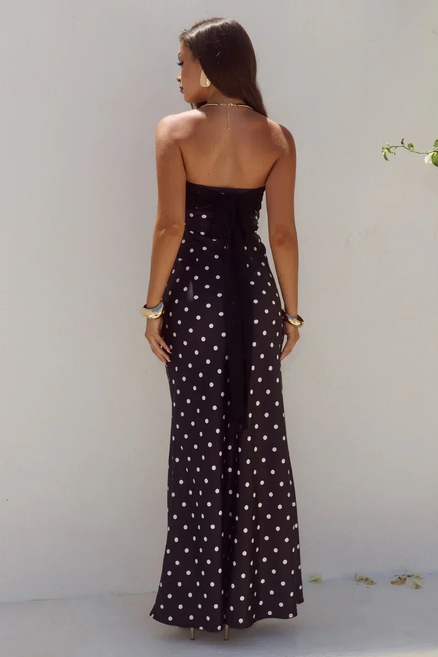 Polka Dot Strapless Ruched Sweetheart Bust Mermaid Maxi Dress 2