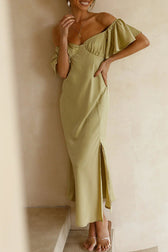 Pure Love Satin Butterfly Sleeve Slit Midi Dress - View 18