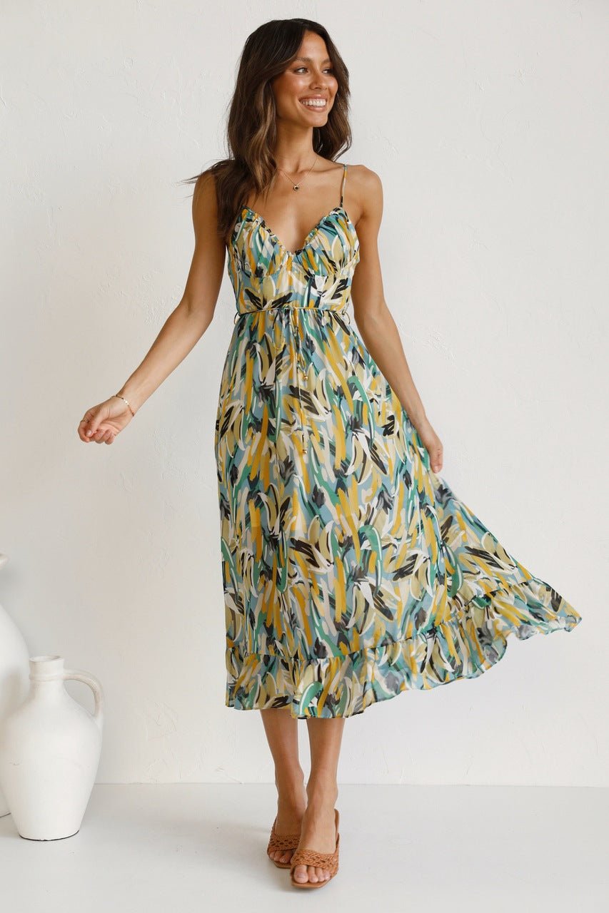 Juana Premium Printed Midi Summer Dress with Ruffle Trim Evening Wear Edit