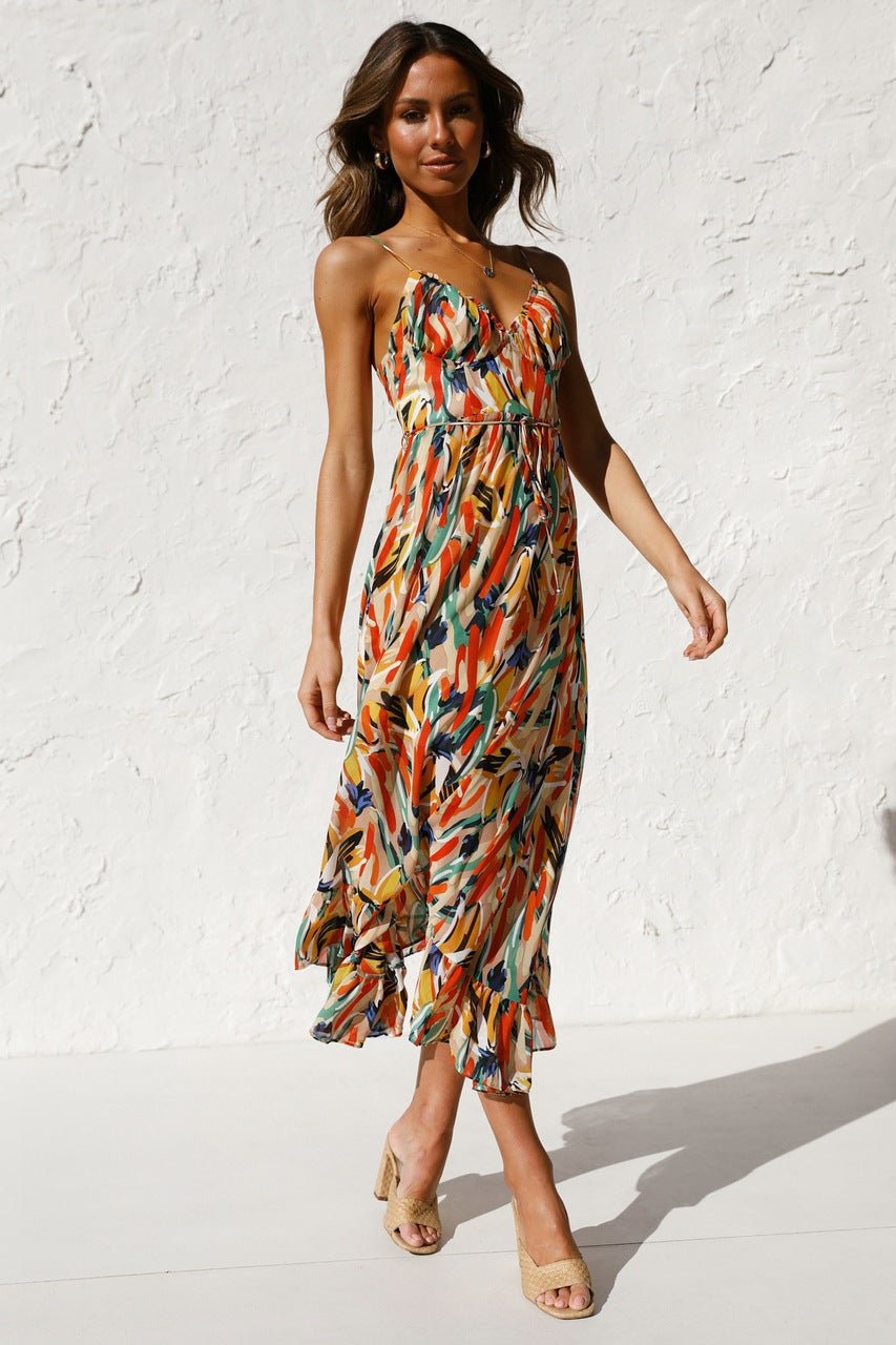 María Boutique José Printed Midi Summer Dress with Ruffle Trim Chic Silhouette Collection