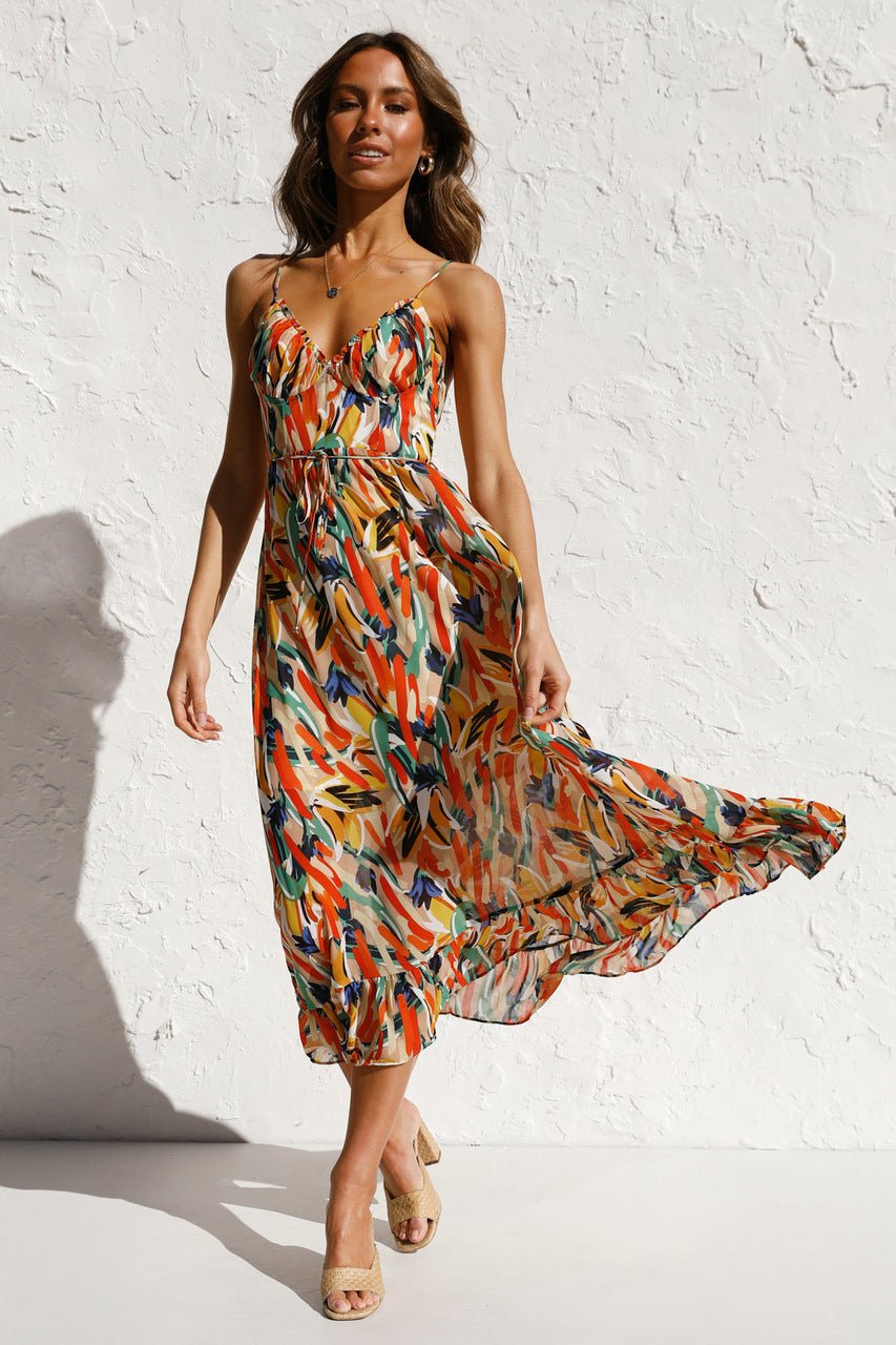 Juana Premium Printed Midi Summer Dress with Ruffle Trim Evening Wear Edit