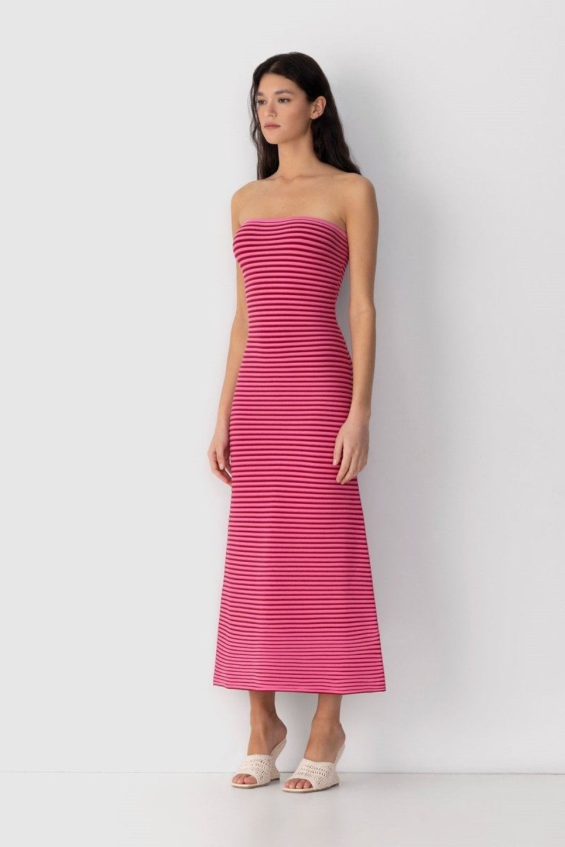 Katia Timeless Sleeveless Maxi Dress in Striped Knit Chic Silhouette Collection