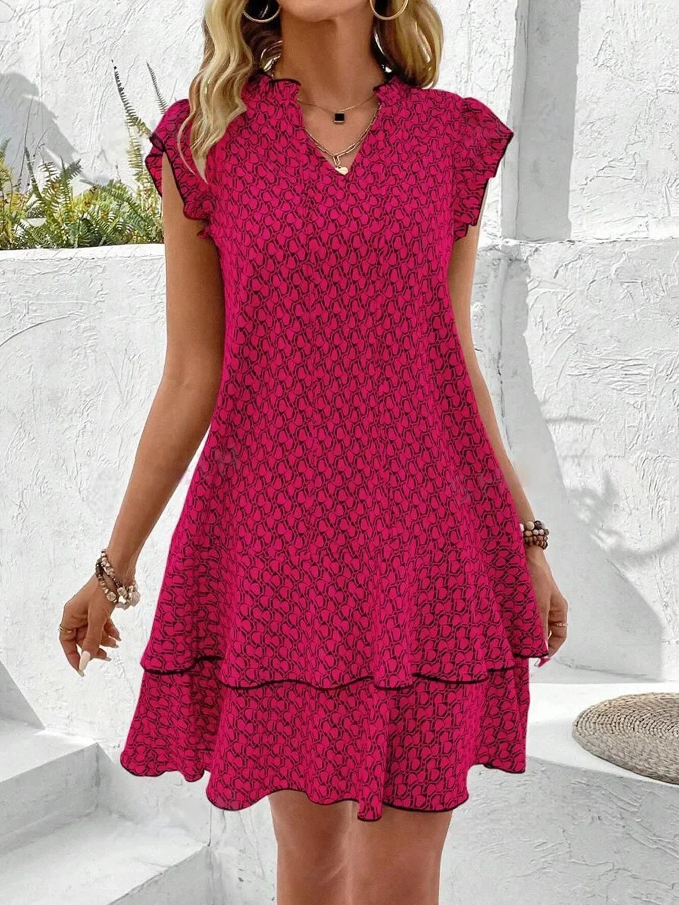 Anastasia Elegant Dress with Ruffles and Tie Collar for Women