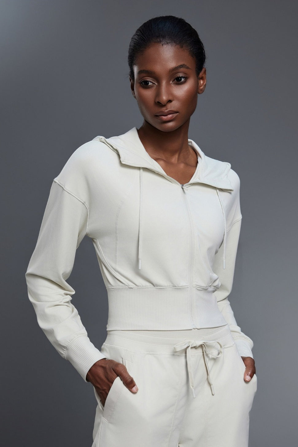 Cropped Waist Tie Active Zip Hoodie