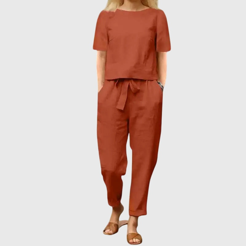 Short Sleeve Top and Tapered Pants Two Piece Set