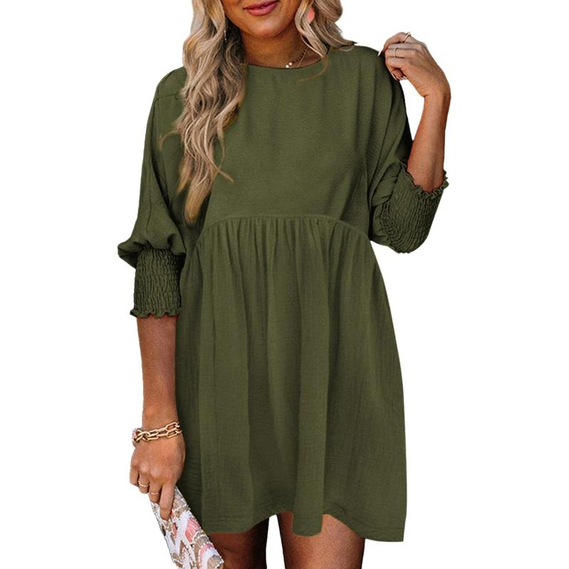 MIRASOL™ – Casual Crew Neck Loose Fit Mini Dress Army Green