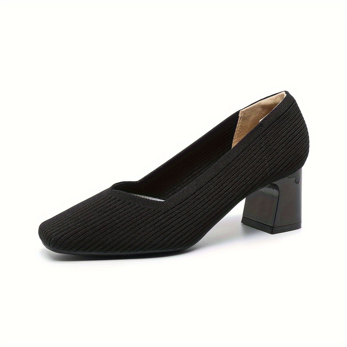 Square Toe Block Heel Slip On Pumps