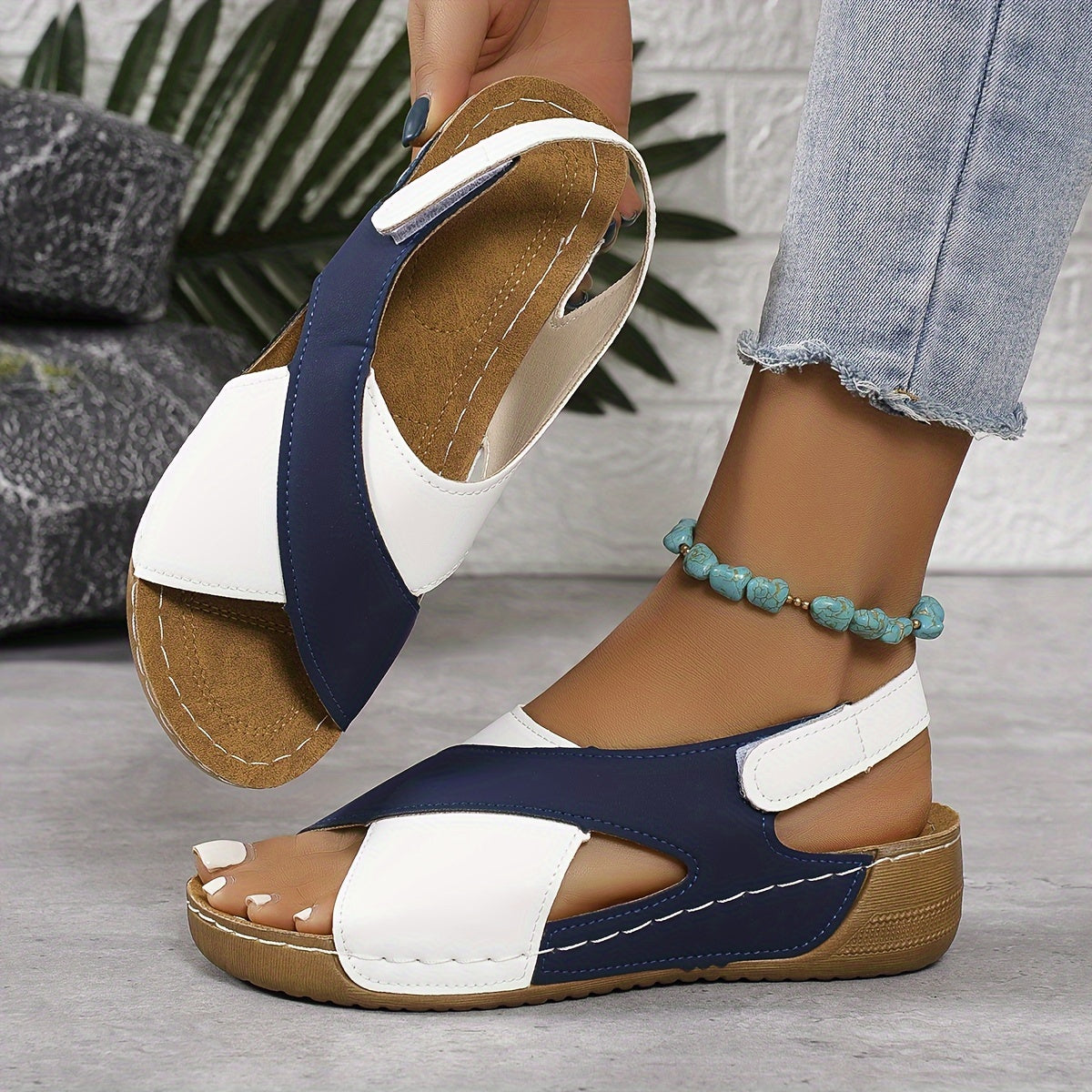 Open Toe Ankle Strap Wedge Sandals