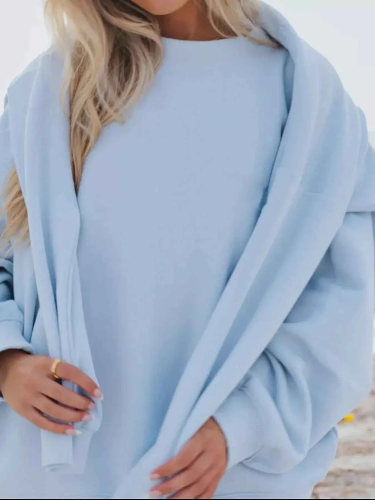 Oversized Crew Neck Sweatshirt and Elastic Waist Shorts Two Piece Set 9