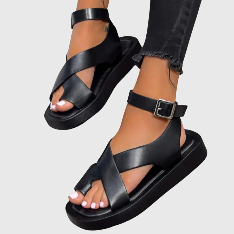 Ankle Strap Buckle Open Toe Platform Flat Sandals