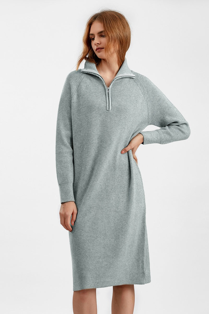 Zipper Pullover Sweater Dress