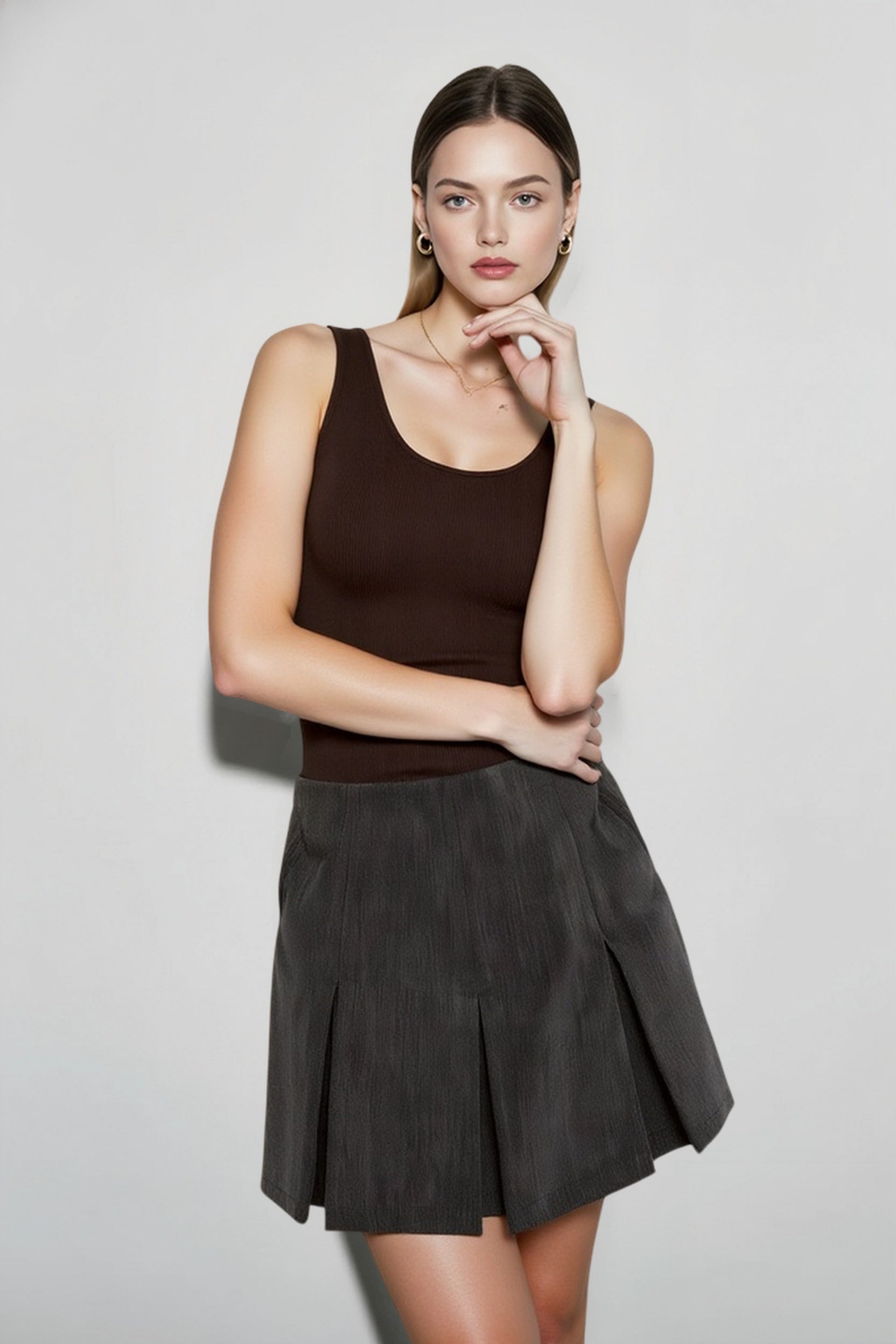 Pleated Graceful Hem Mini Skort