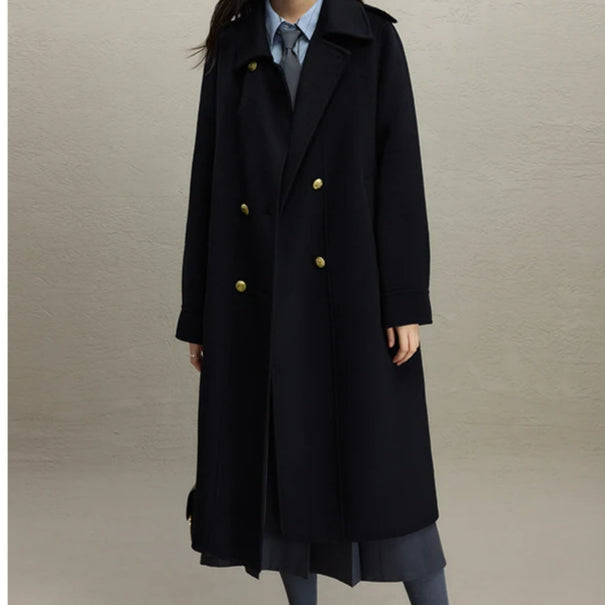 Wool Look Epaulette Shoulder Button Back Tab Longline Coat 5