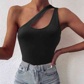 One Shoulder Cutout Cami Black clothes one shoulder shirt Ship From Overseas shirt shirts tops Y.M