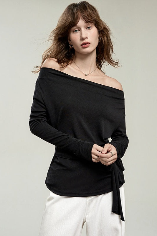 Tencel Wool Cowl Neck Long Sleeve Top