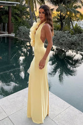 Halter Deep V Backless Bodycon Maxi Prom Dress