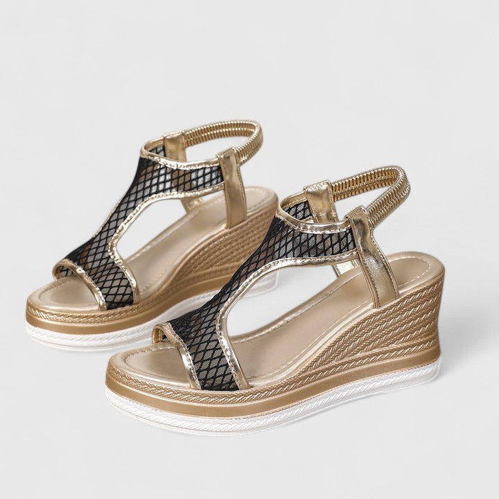 Open Toe Fishnet Mesh Platform Wedge Sandals