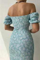 Chiffon Wrap Slit Floral Dress 2