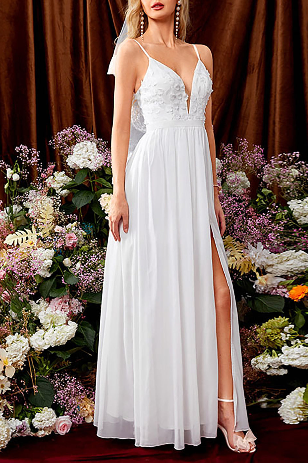 Lace Appliques Slip Maxi Dress - View 3