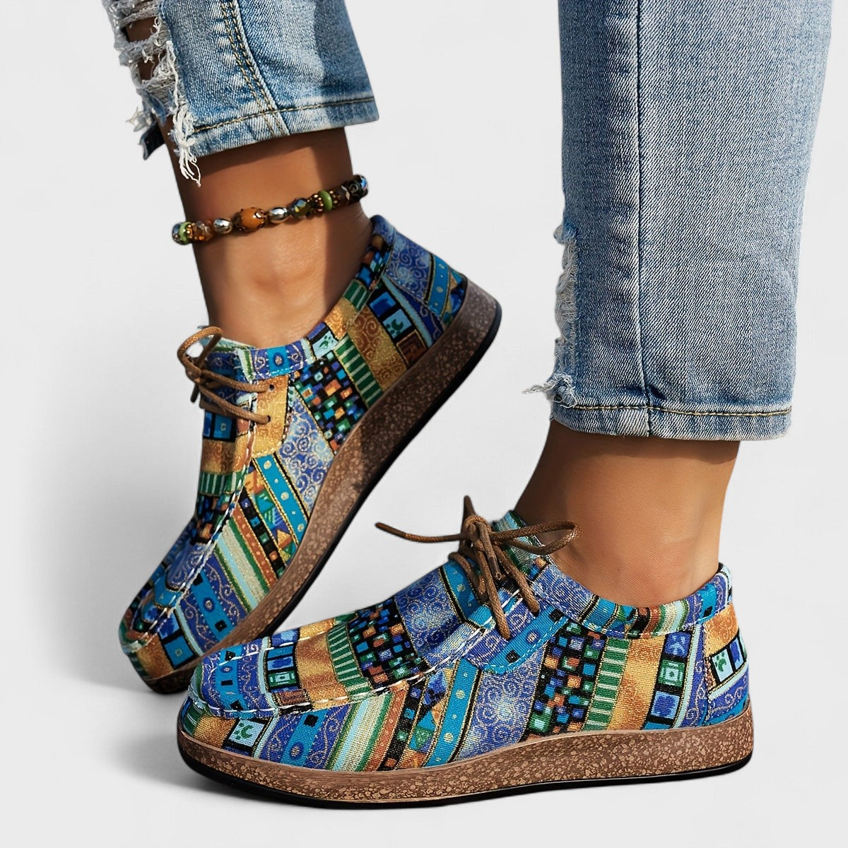 Aztec Print Lace Up Platform Sneakers