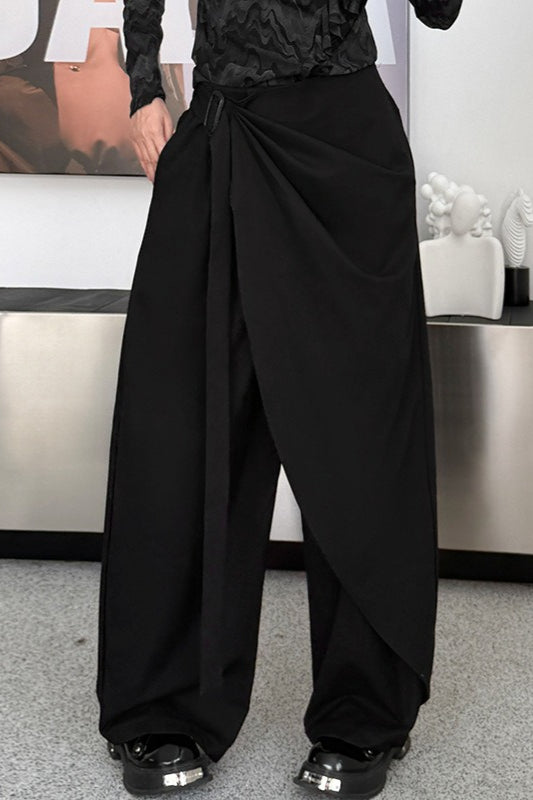 Minimalist Asymmetrical Belt Wide Leg Pants