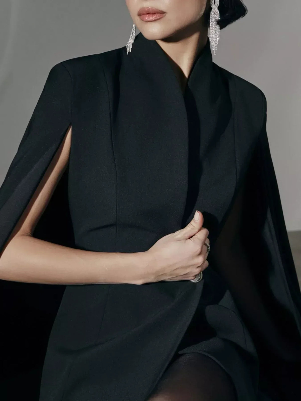 Cape Sleeve Shawl Collar One Button Mini Blazer Dress 5