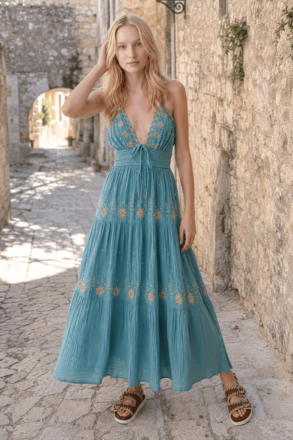 Halter-Neck Floral Dress