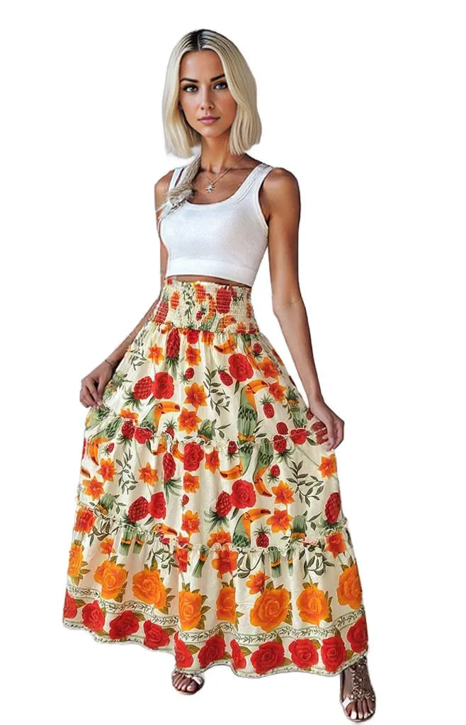 Multicolor Maxi Skirt Floral Print Viscose