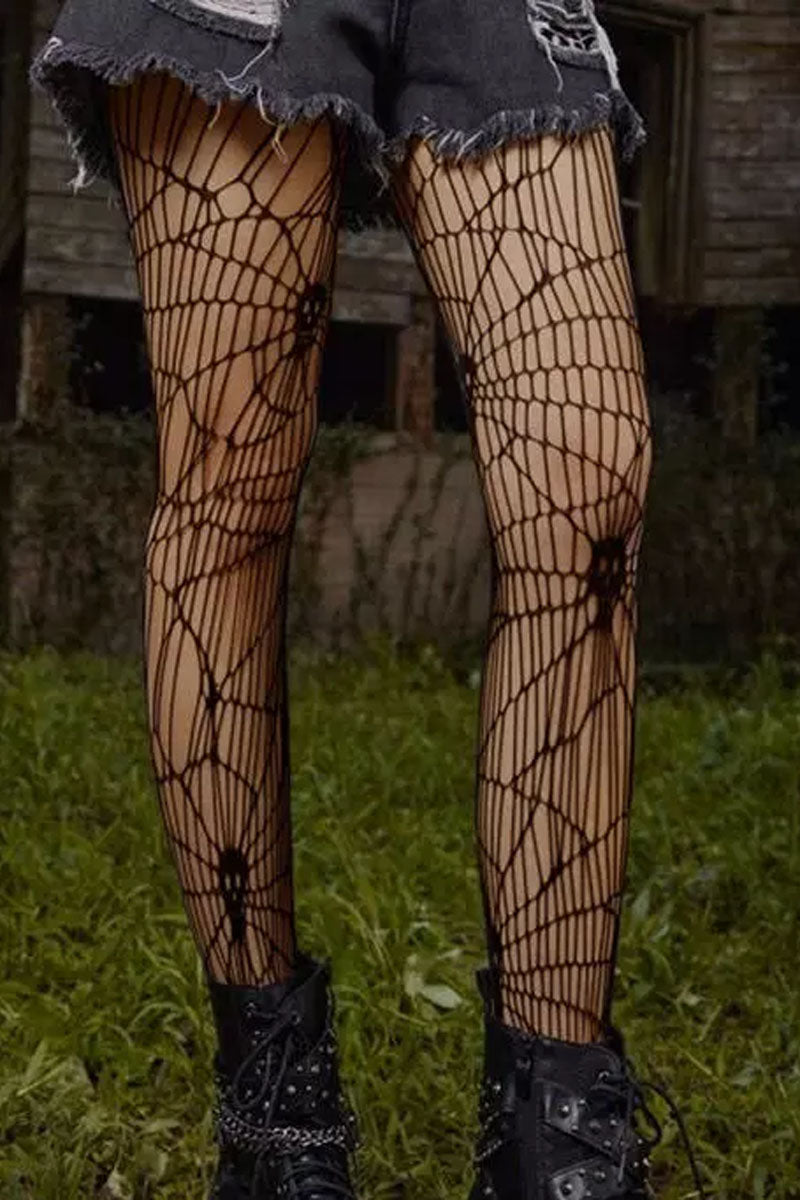 Halloween Skull Spider Fishnet Socks