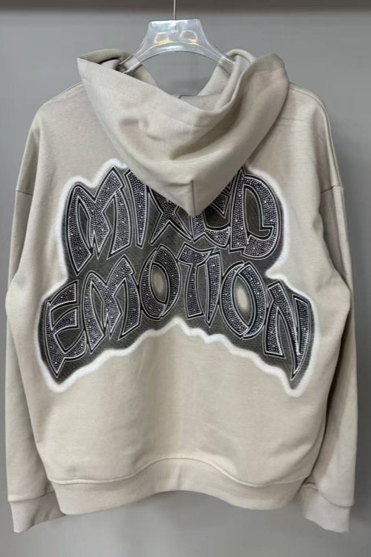 Graffiti Print Rhinestone Logo Hoodie