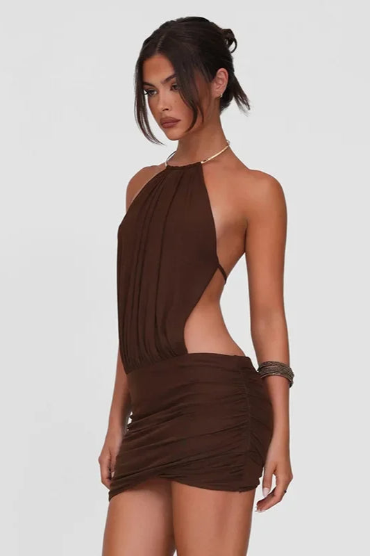 Metal Ring Halter Mini Dress