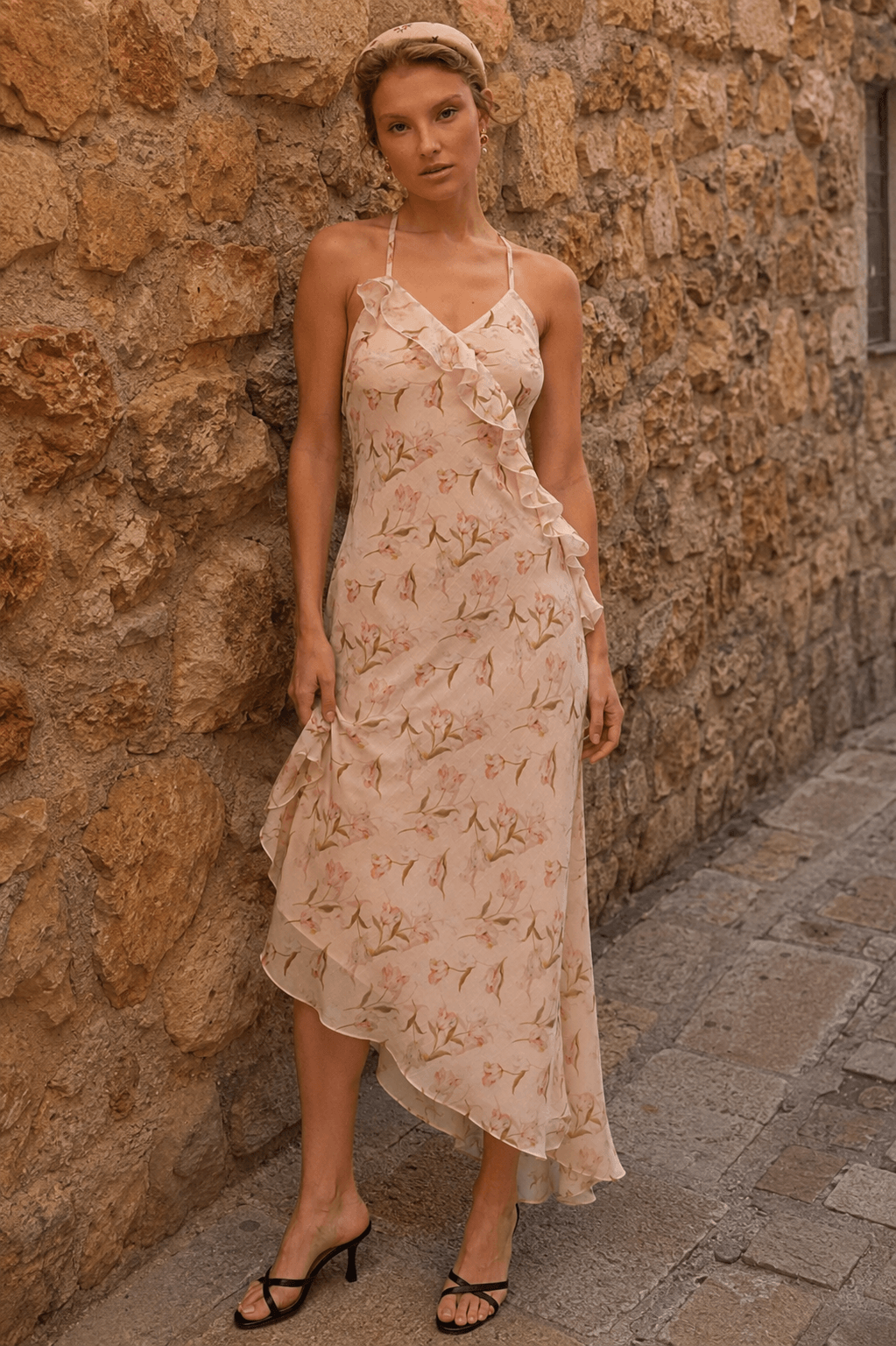 Strap Backless Ruffle Floral Dress