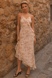 Strap Backless Ruffle Floral Dress