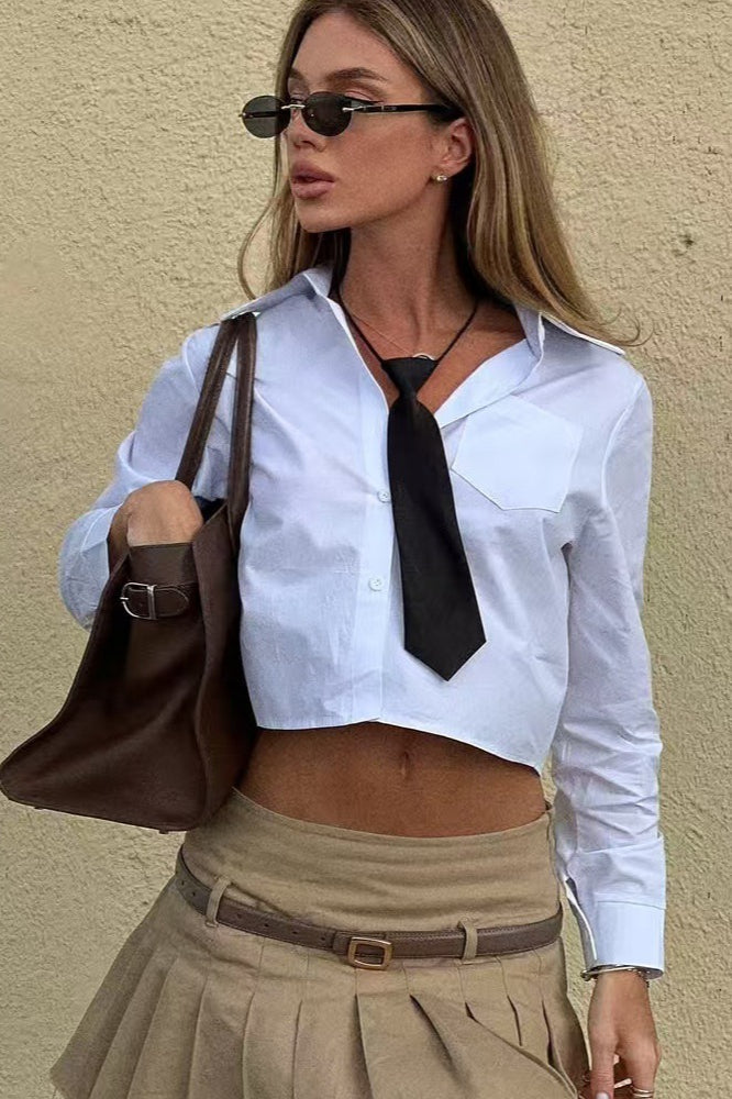 Cropped Tie Front Blouse