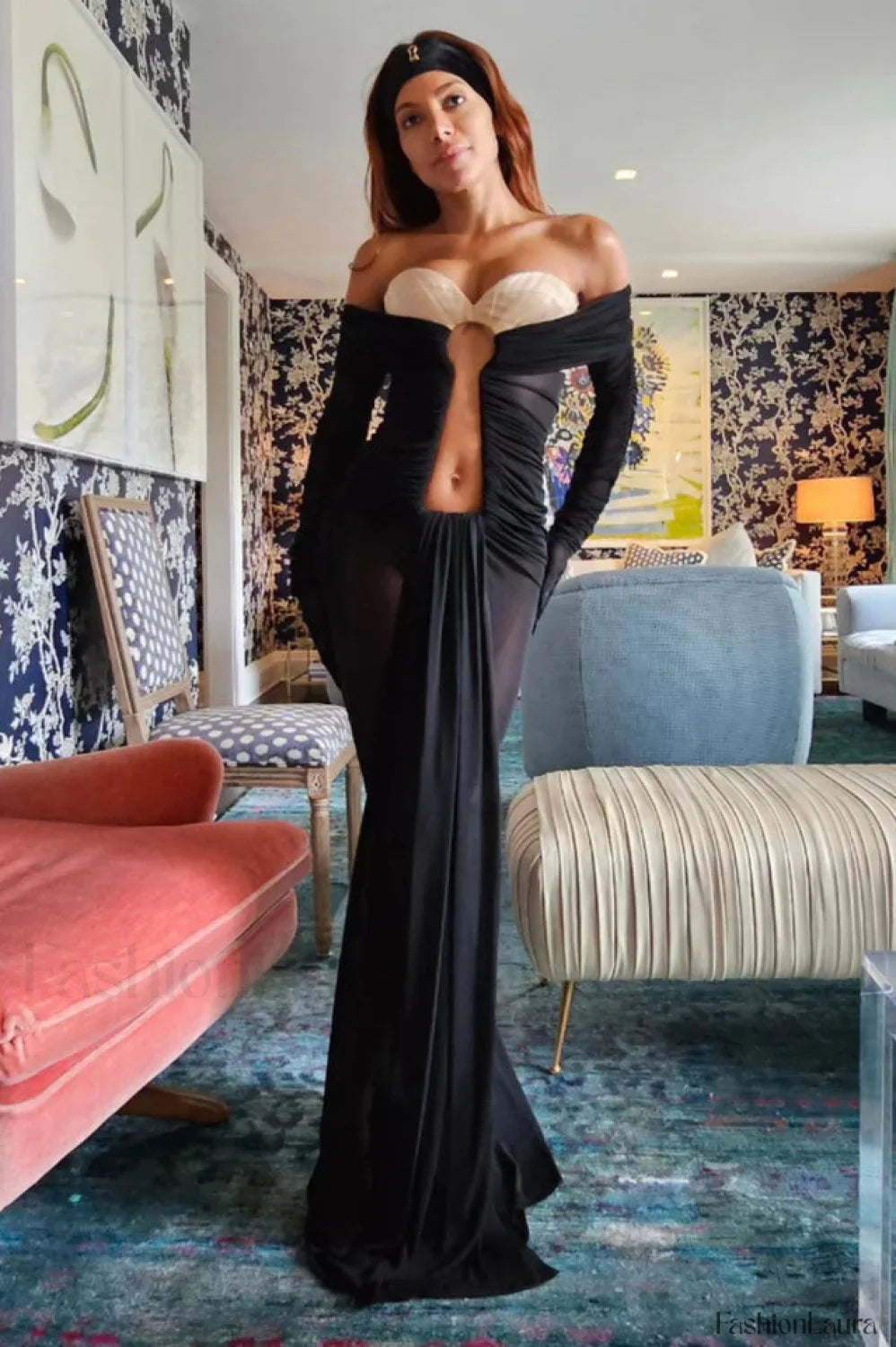 Afanen Bustier Stylish Ruched Mesh Dress