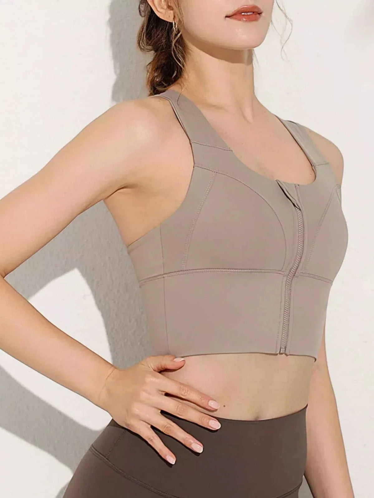 Zip Front Wide Strap Longline Sports Bra Tank Top 8