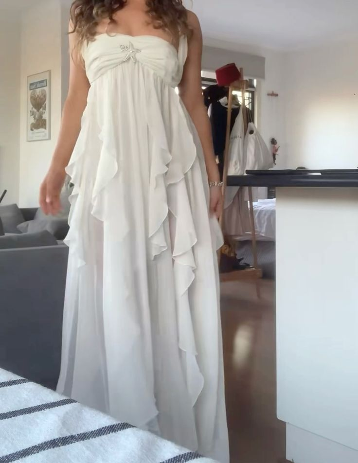 Sexy Halter Party Dress White Chiffon Slit Evening Gown Prom Dress cc1436