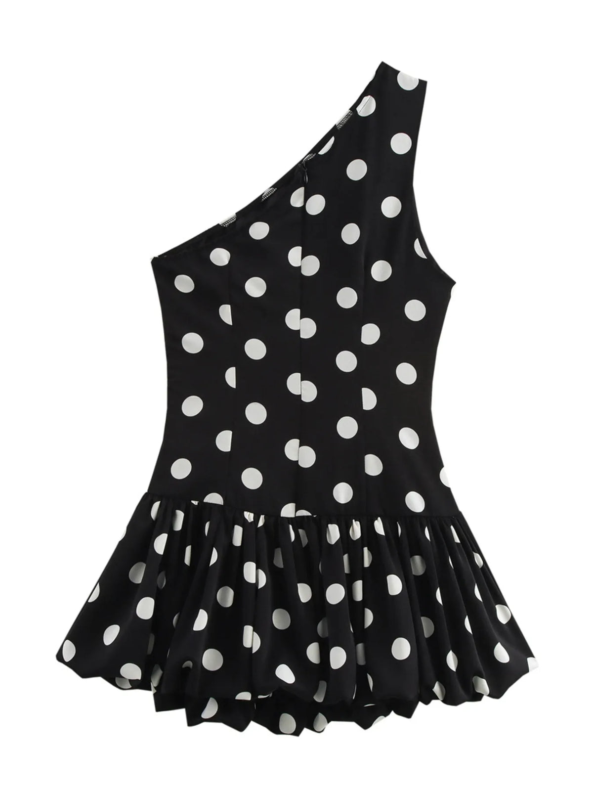 Polka Dot One Shoulder Drop Waist Bubble Hem Mini Dress 4
