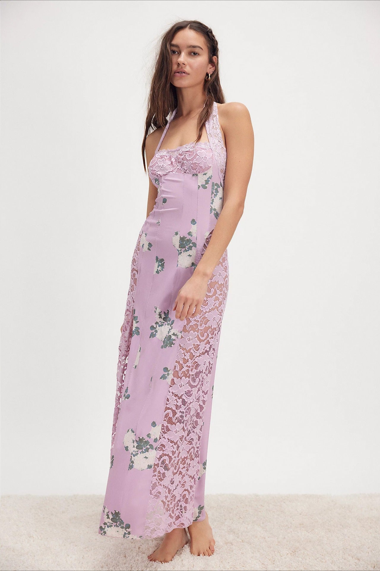 Elegant Floral Spaghetti Strap Maxi Lace Dress 16