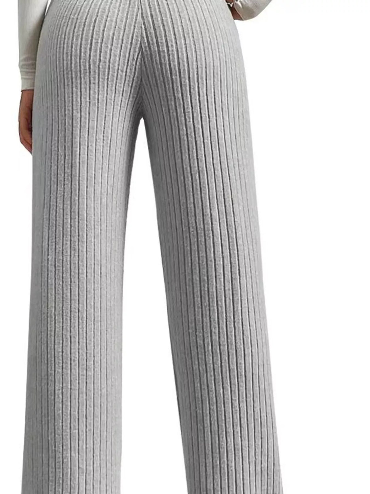 High Waist Ribbed Knit Elastic Waist Wide Leg Pants 8