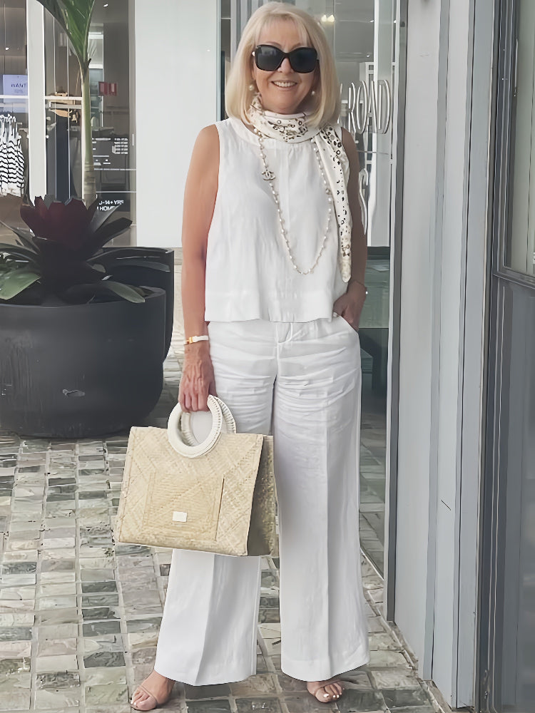 Sleeveless Layered Tank and Wide Leg Trousers Two Piece Set