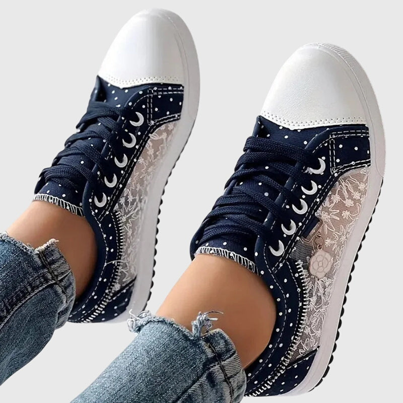 Floral Lace Mesh Lace Up Low Top Sneakers