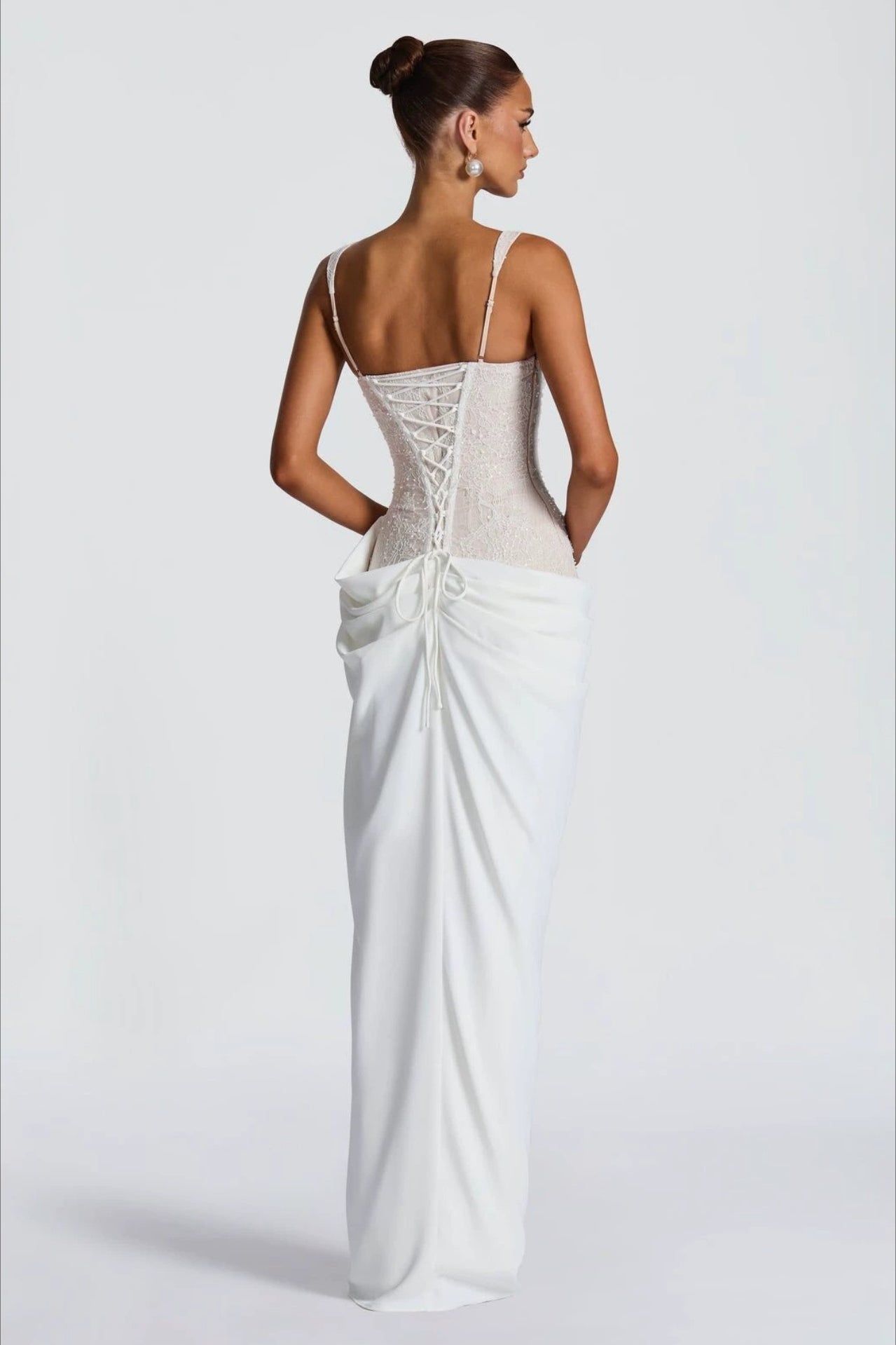 Lace Trim White Strapless Corset Fit Lace Dress