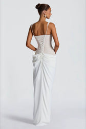 Lace Trim White Strapless Corset Fit Lace Dress